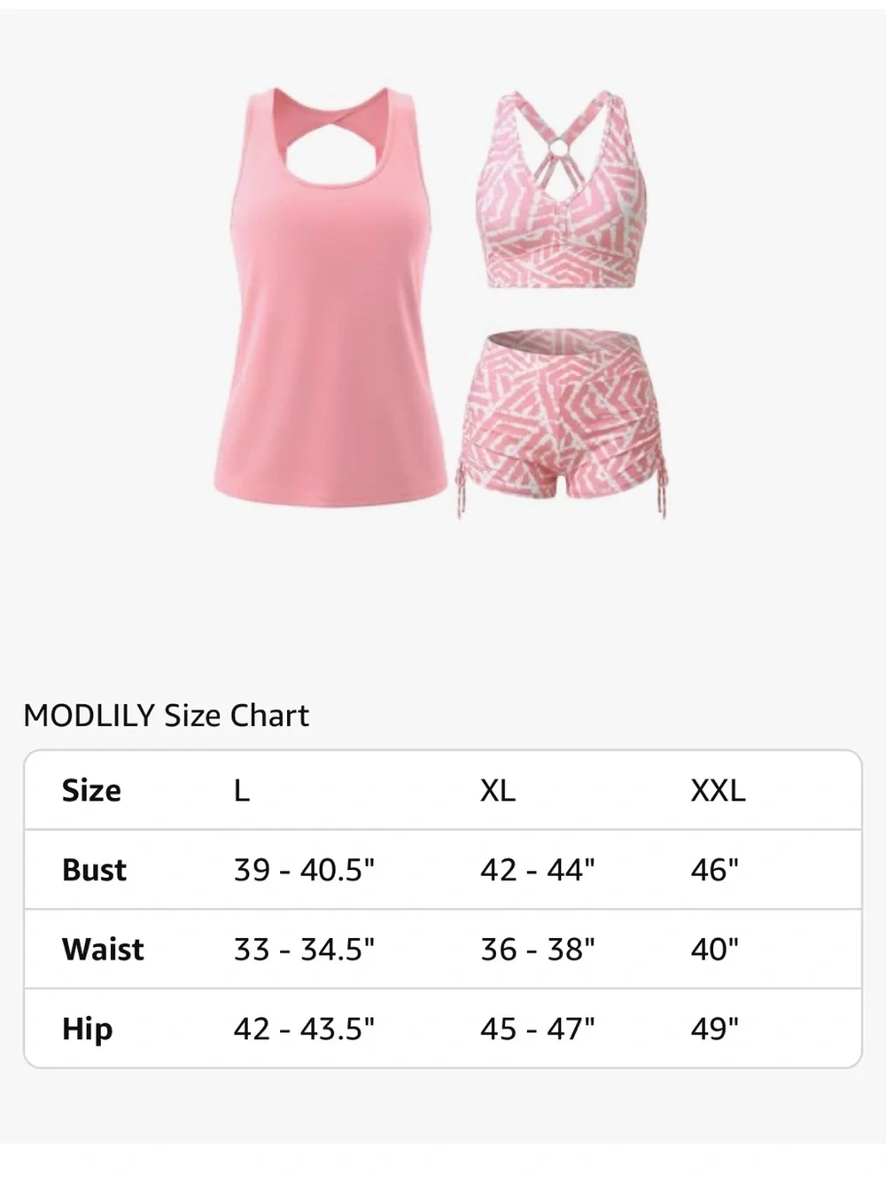Classic 3 Piece Tankini Swimsuit with Board Shorts Pink M. 2469/bb12-2